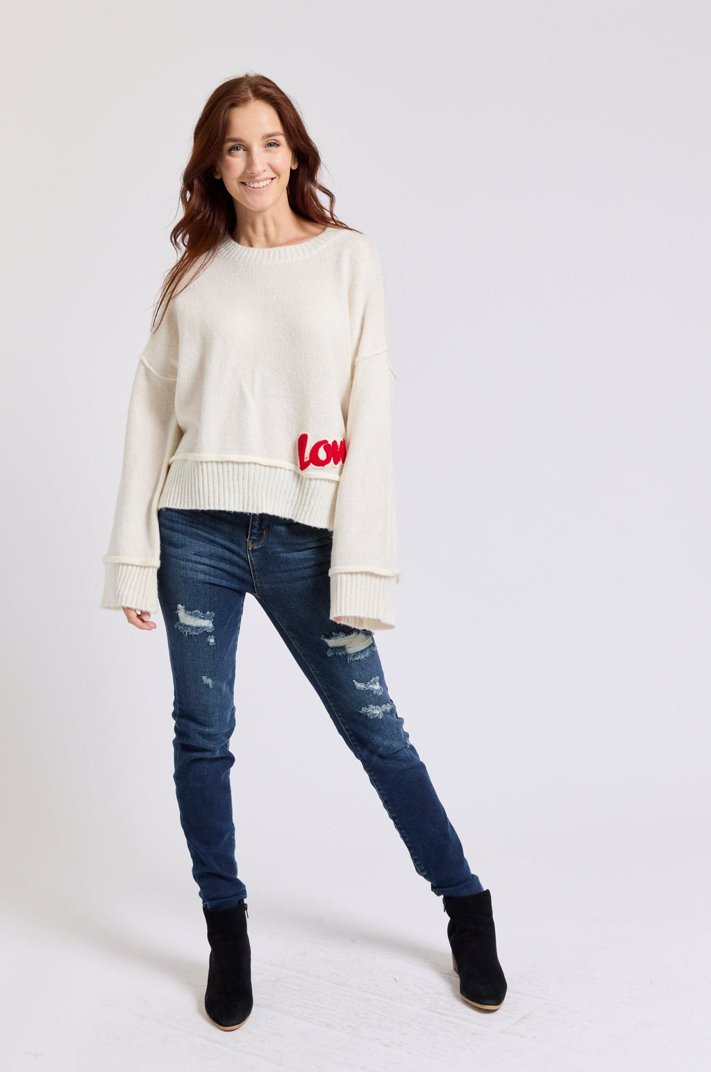 Bell Sleeve Sweater w/ Love Patch - Jacqueline B Clothing