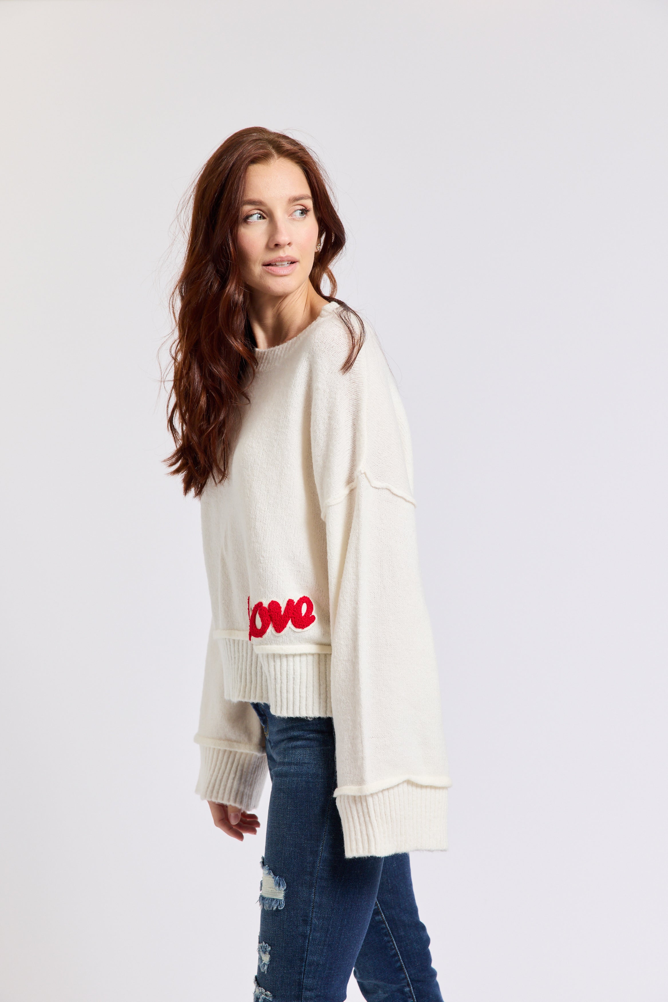 Bell Sleeve Sweater w/ Love Patch - Jacqueline B Clothing