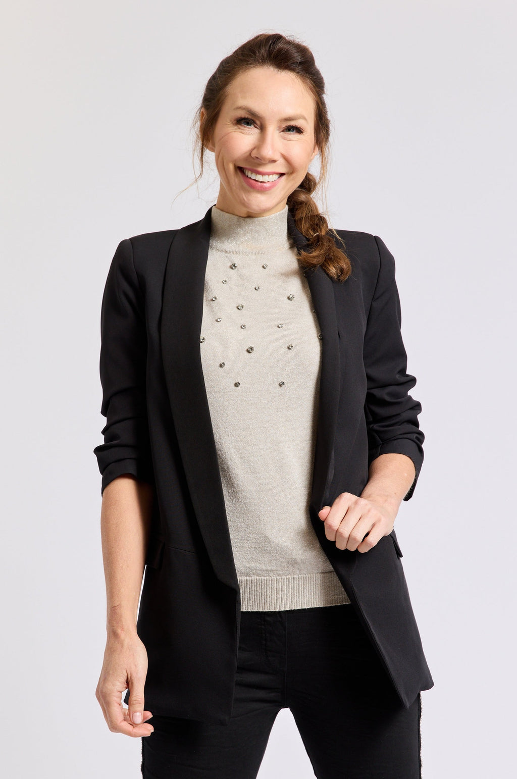 Ruched Sleeve Blazer