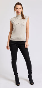 Rhinestone Padded Shell Mock Turtle Neck