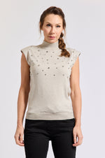 Rhinestone Padded Shell Mock Turtle Neck