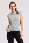 Rhinestone Padded Shell Mock Turtle Neck