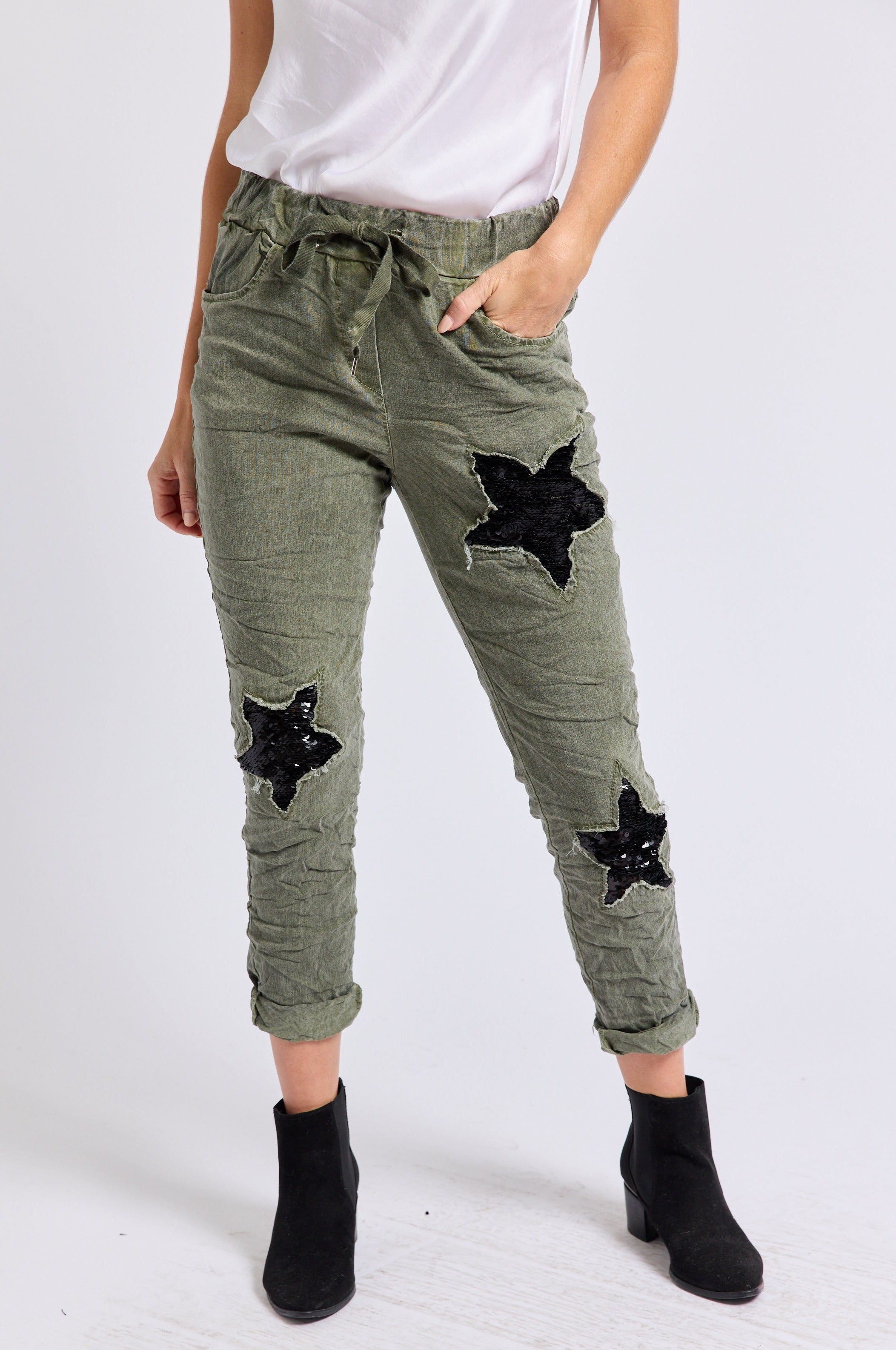 Sequin Star Italian Stretch Pant - Jacqueline B Clothing
