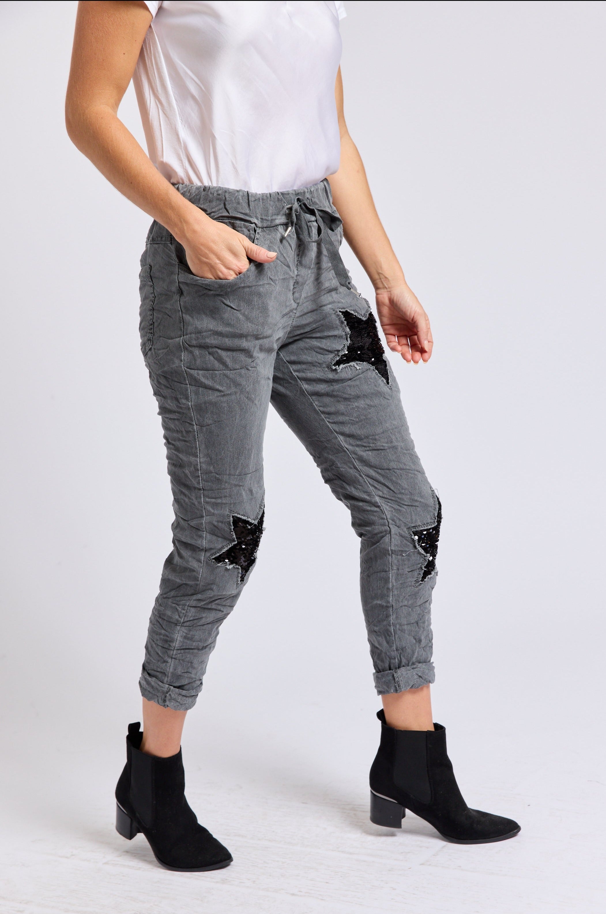 Sequin Star Italian Stretch Pant - Jacqueline B Clothing