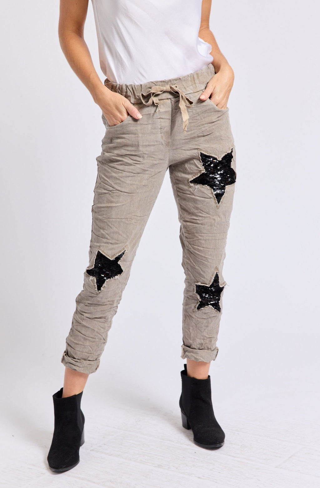 Sequin Star Italian Stretch Pant - Jacqueline B Clothing