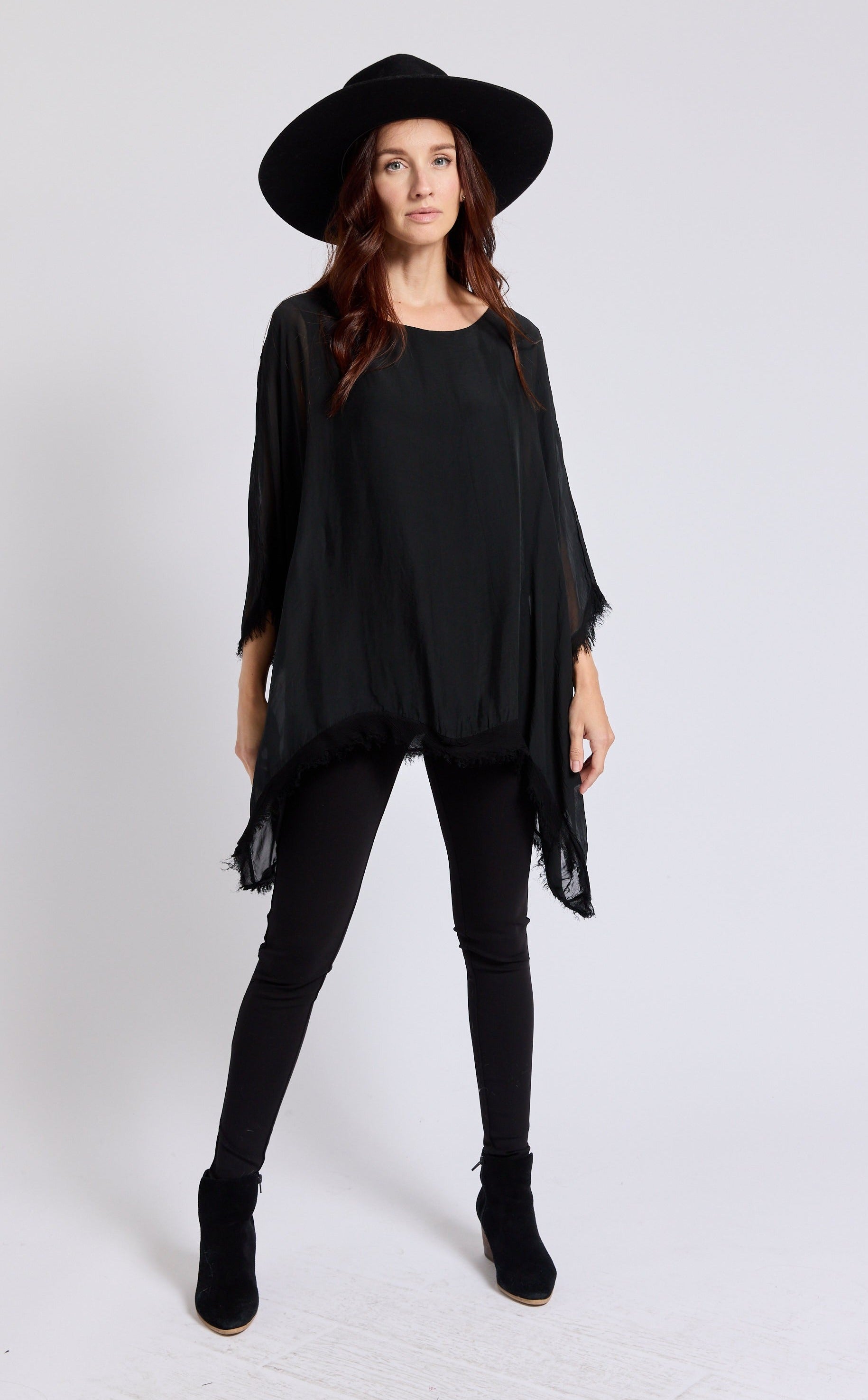 Italian Silk  62B Italian Flowing Raw Edge Top - Jacqueline B Clothing