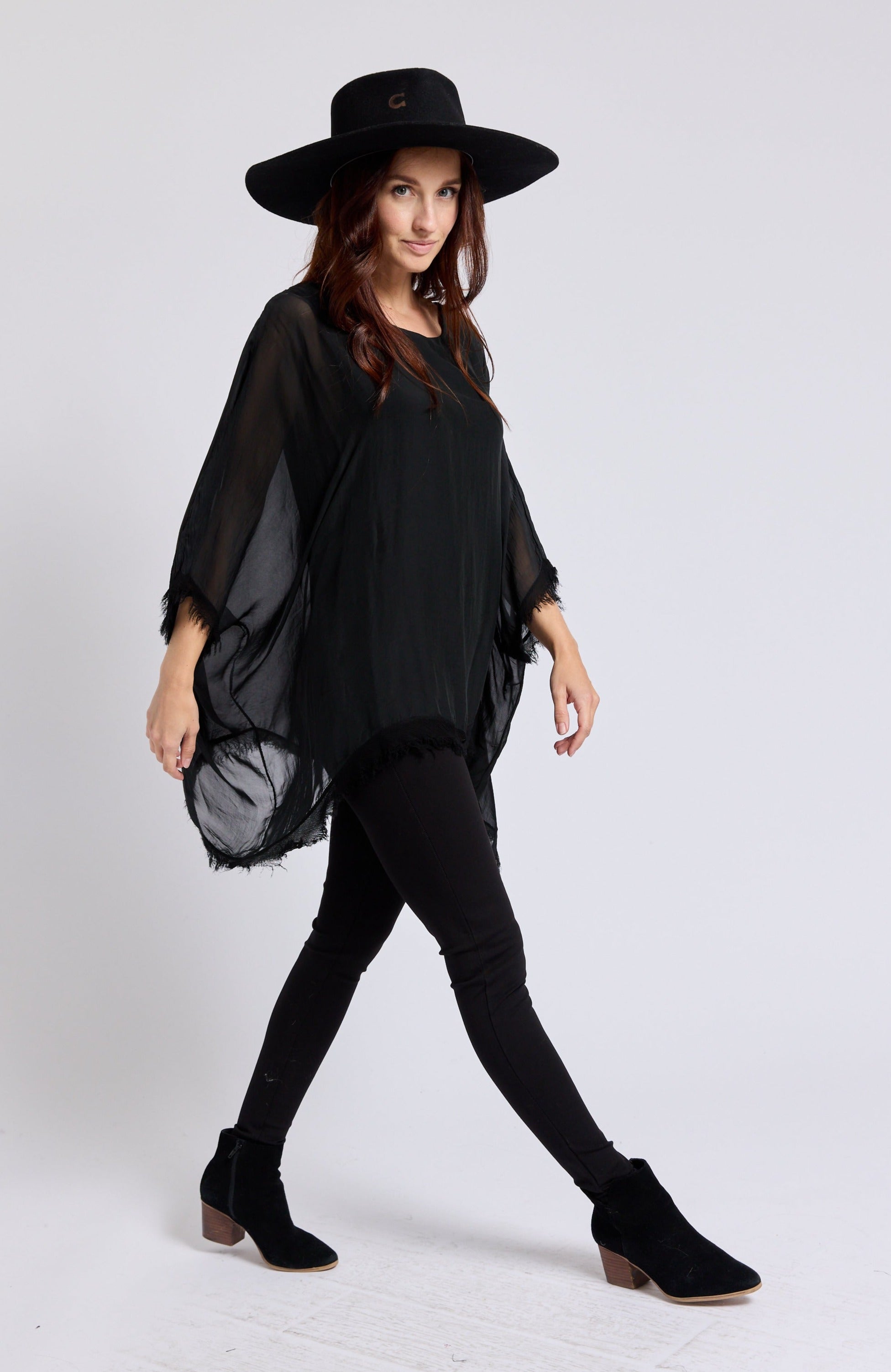 Italian Silk  62B Italian Flowing Raw Edge Top - Jacqueline B Clothing
