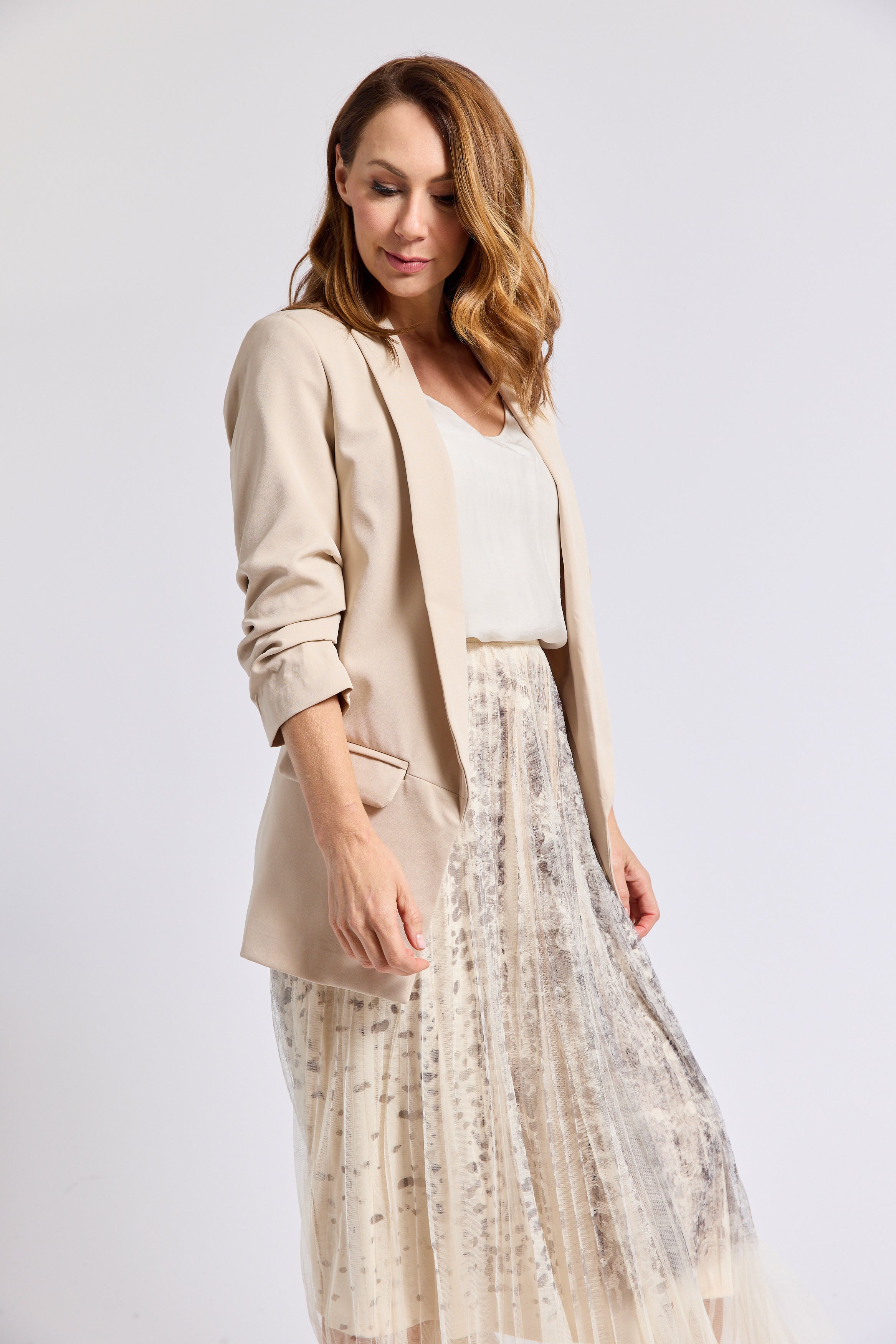 Ruched Sleeve Blazer - Jacqueline B Clothing