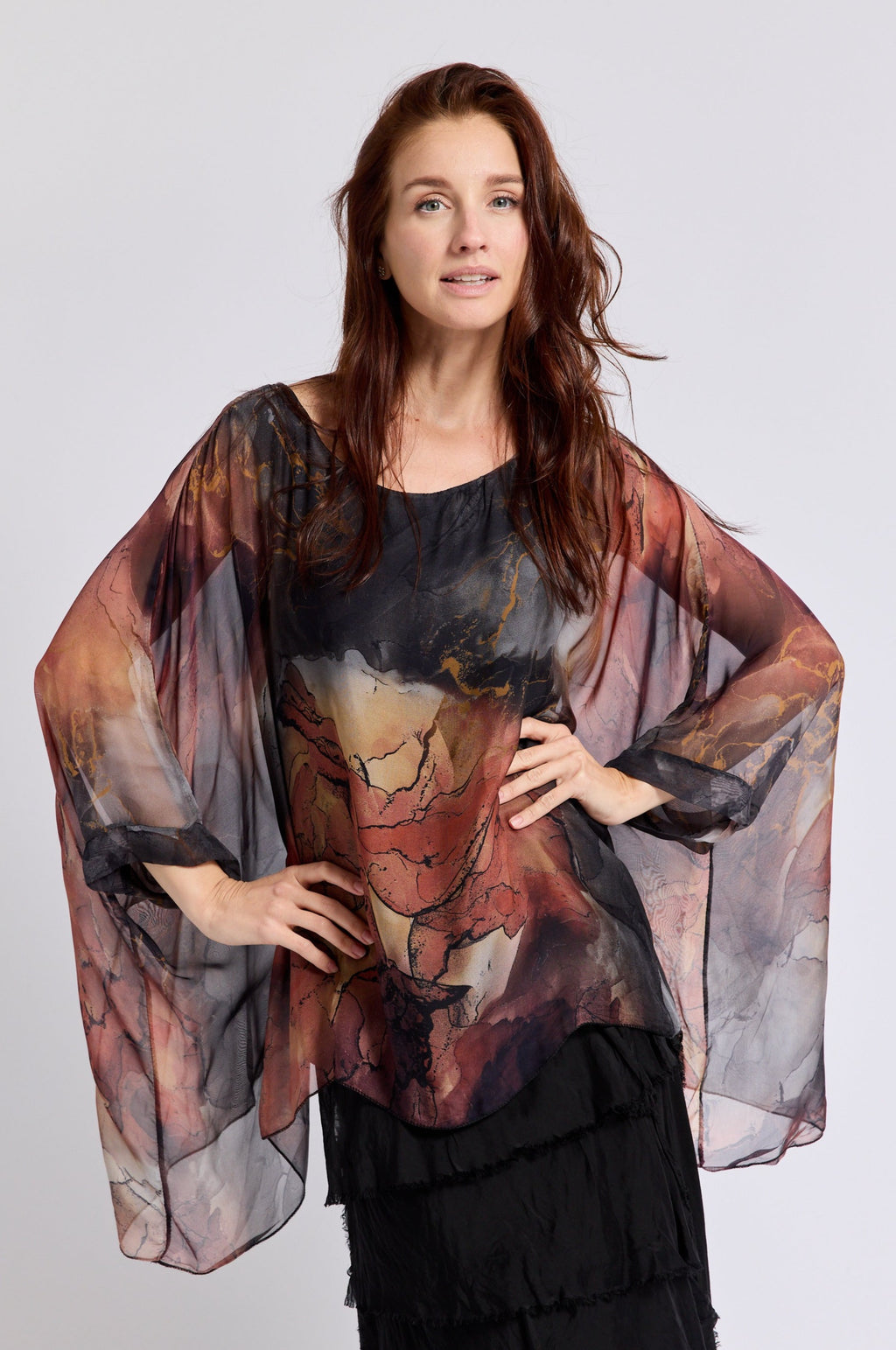 Italian Silk Hand Painted Silk Flowy Top - Jacqueline B Clothing