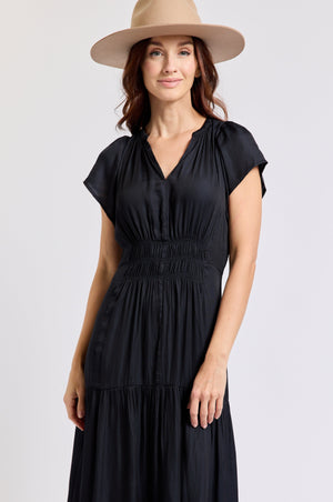 Ruched Short Sleeve Maxi Dress - Jacqueline B Clothing