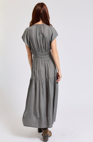 Ruched Short Sleeve Maxi Dress - Jacqueline B Clothing