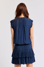 Short Sleeve Drop Waist Layered Dress Navy Pattern