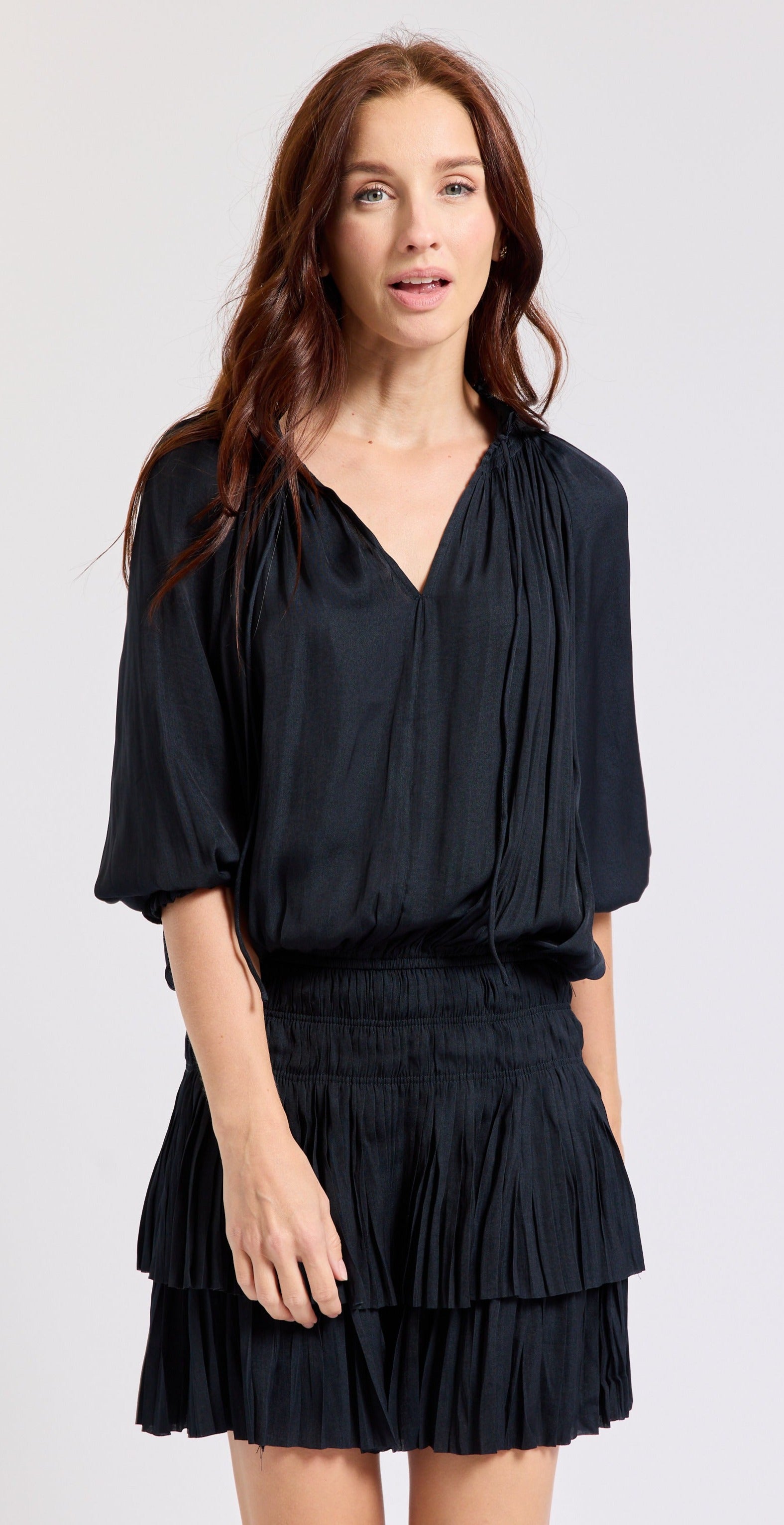 3/4 Sleeve Drop Waist Dress M / Black 3/4 Sleeve Drop Waist Dress M / Black