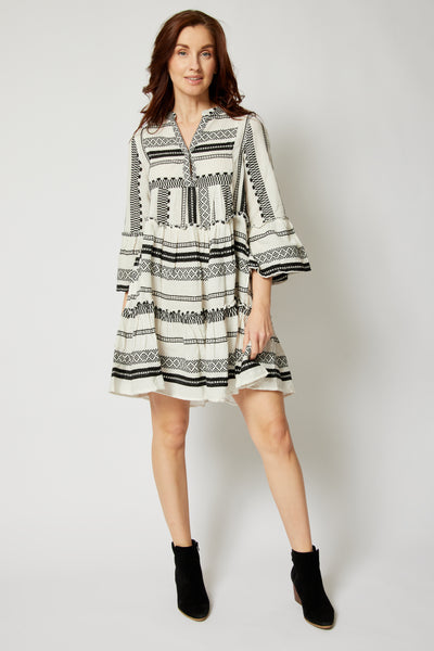 blue dress for baby girl Black and White Aztec Ruffle Sleeve Dress · Filly Flair main image 0