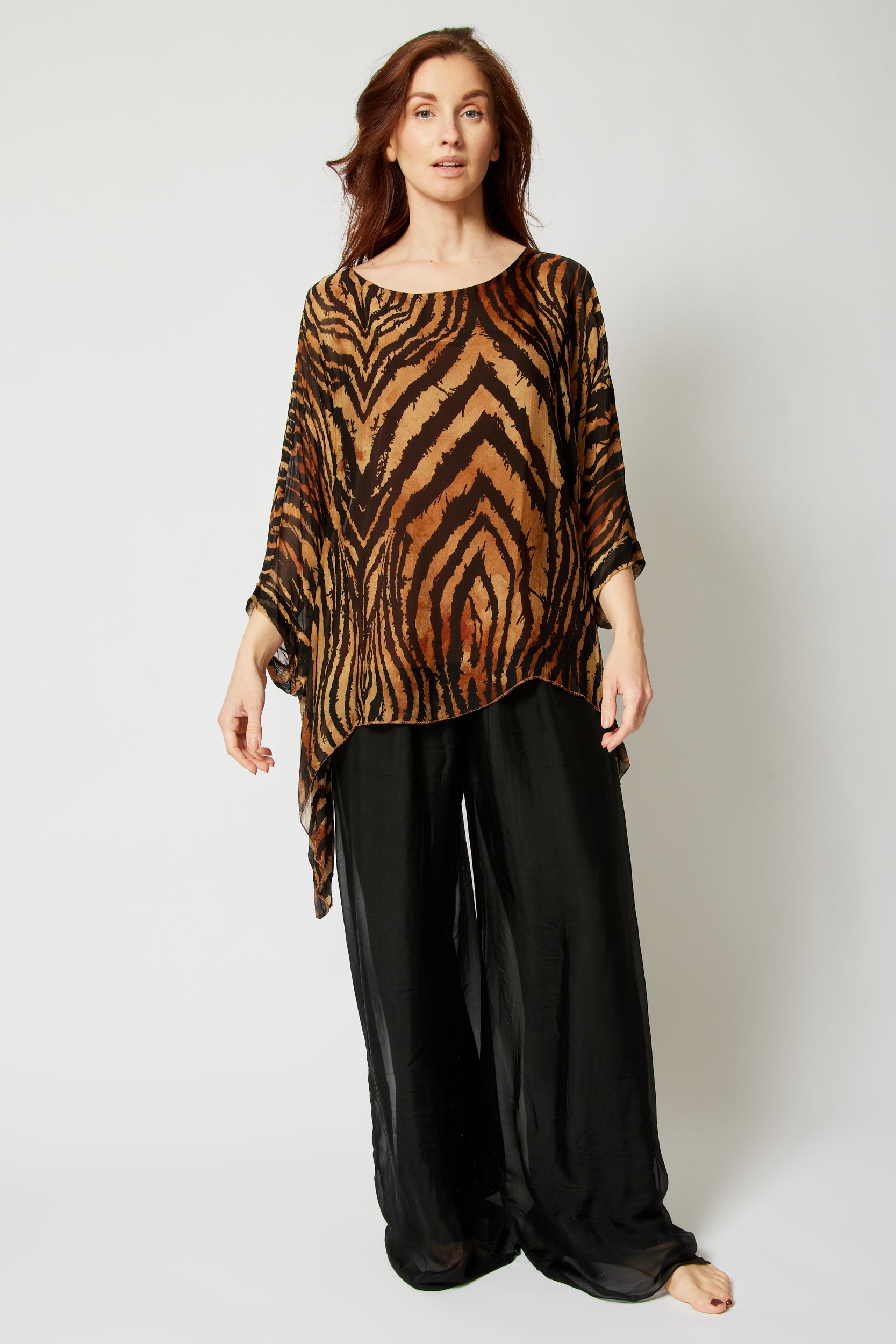 Italian Silk  Animal Pattern Flowing Top - Jacqueline B Clothing