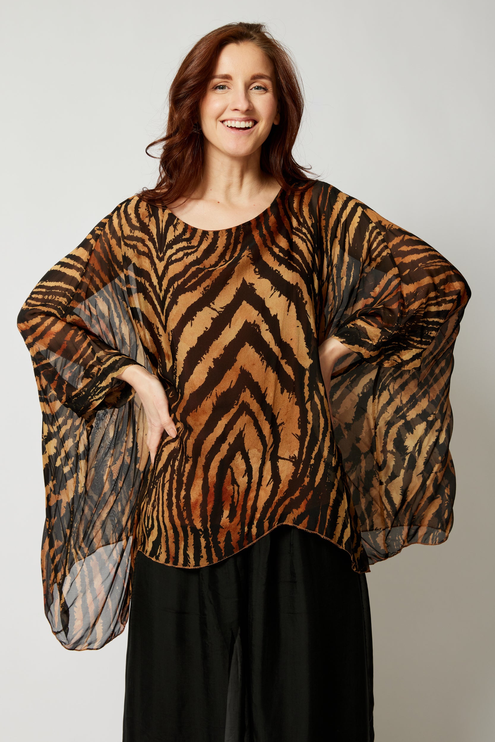 Italian Silk  Animal Pattern Flowing Top - Jacqueline B Clothing