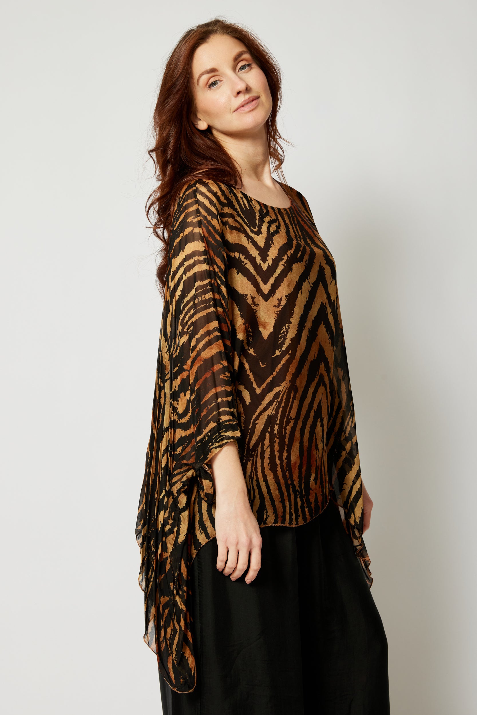 Italian Silk  Animal Pattern Flowing Top - Jacqueline B Clothing