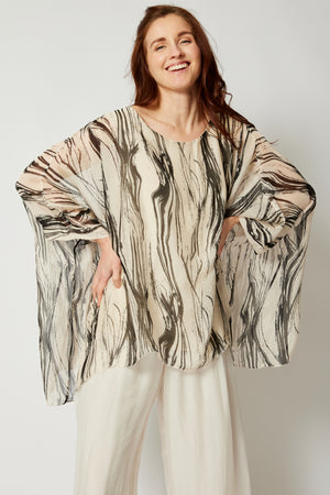Italian Silk Brushstroke Pattern Flowing Top - Jacqueline B Clothing