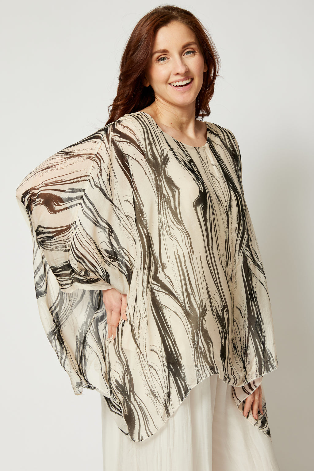 Italian Silk Brushstroke Pattern Flowing Top - Jacqueline B Clothing