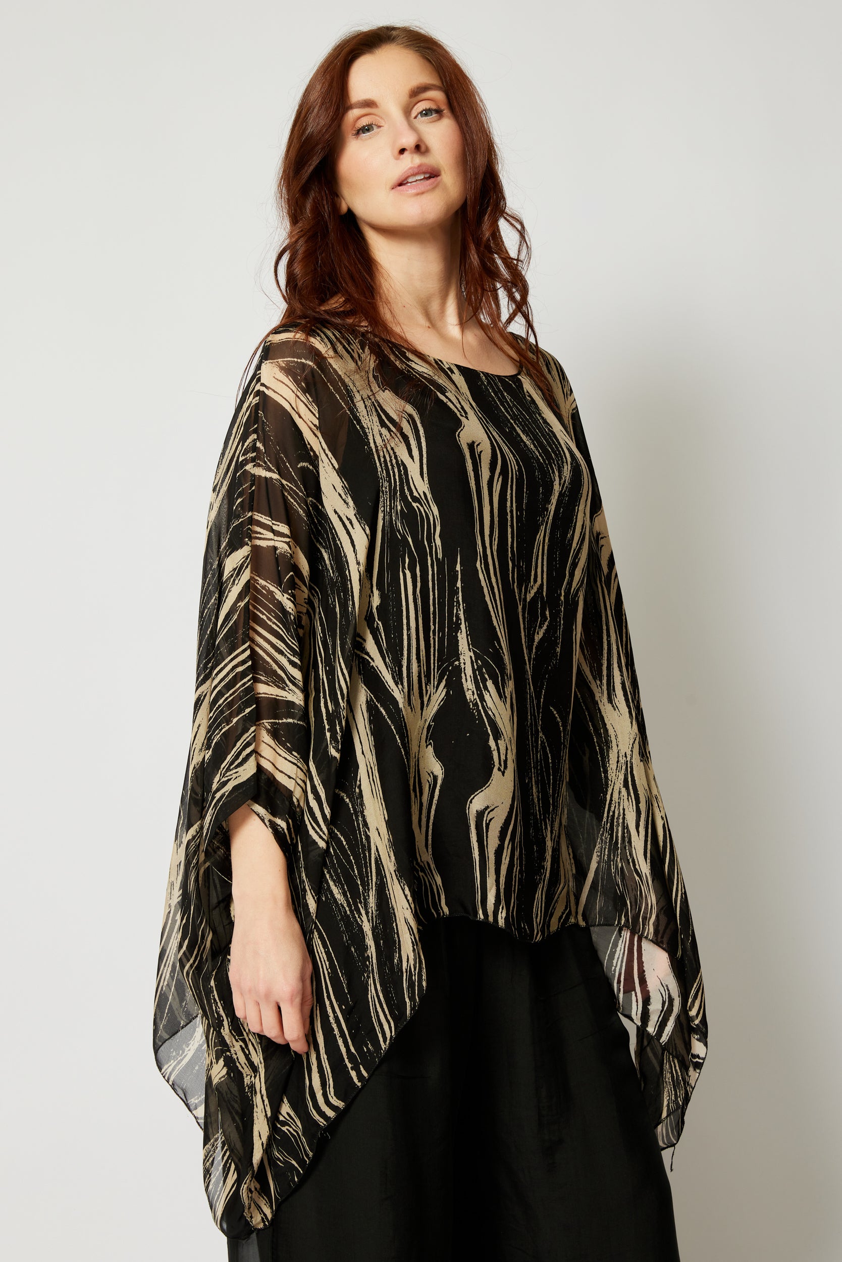 Italian Silk Brushstroke Pattern Flowing Top - Jacqueline B Clothing