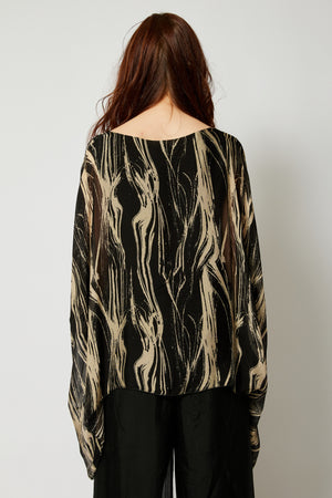 Italian Silk Brushstroke Pattern Flowing Top - Jacqueline B Clothing