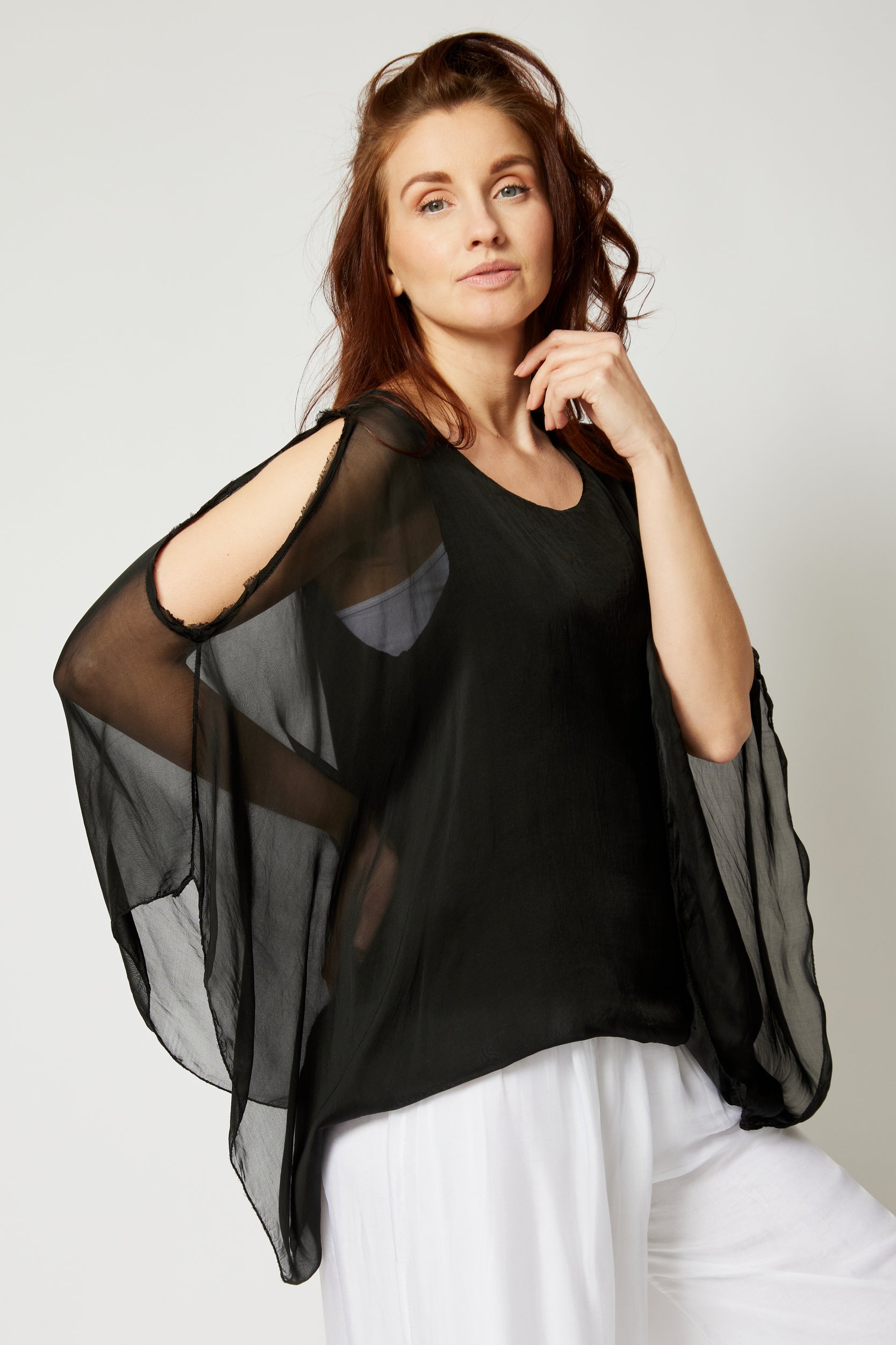 Italian Silk Cold Shoulder Top - Jacqueline B Clothing