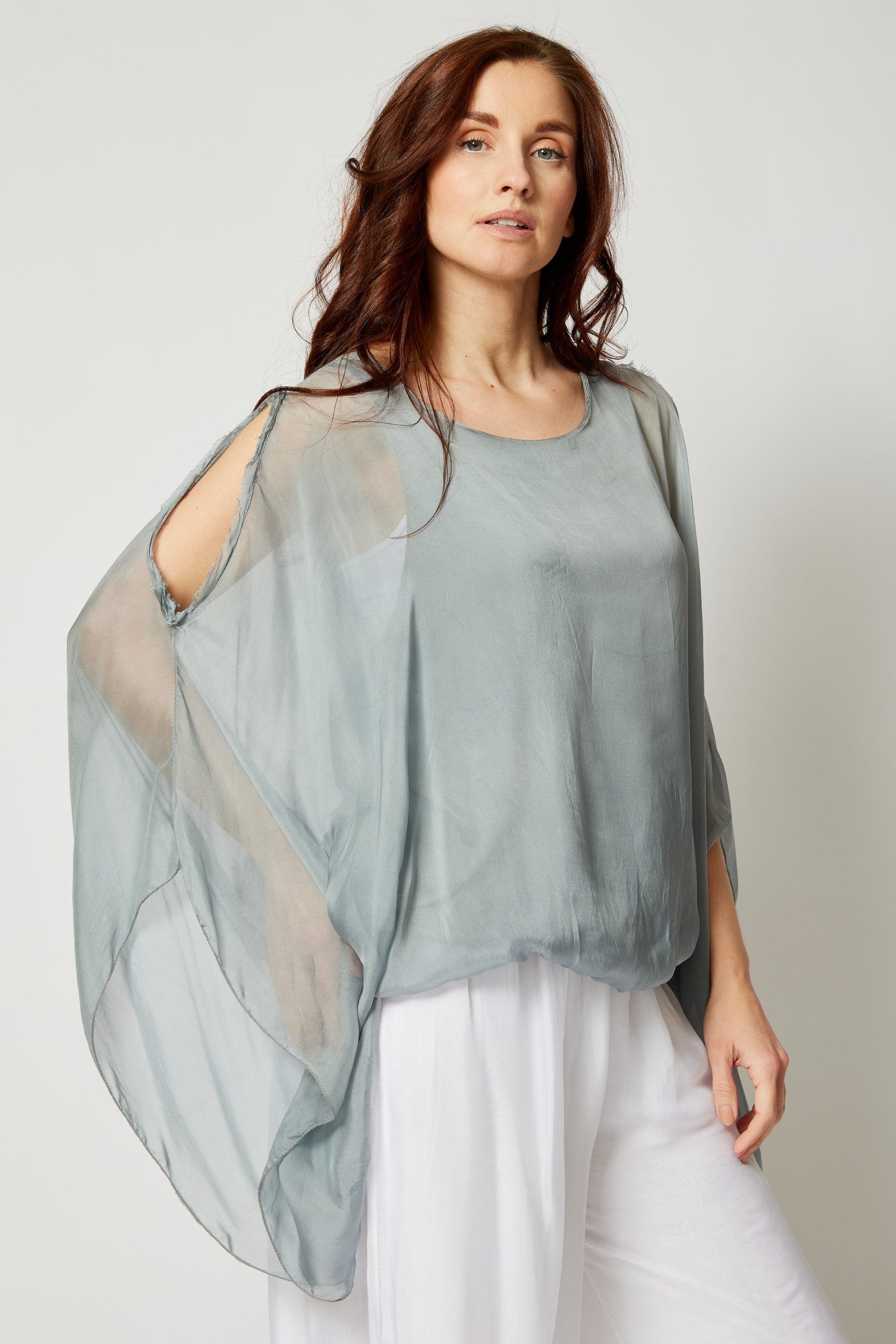 Italian Silk Cold Shoulder Top - Jacqueline B Clothing