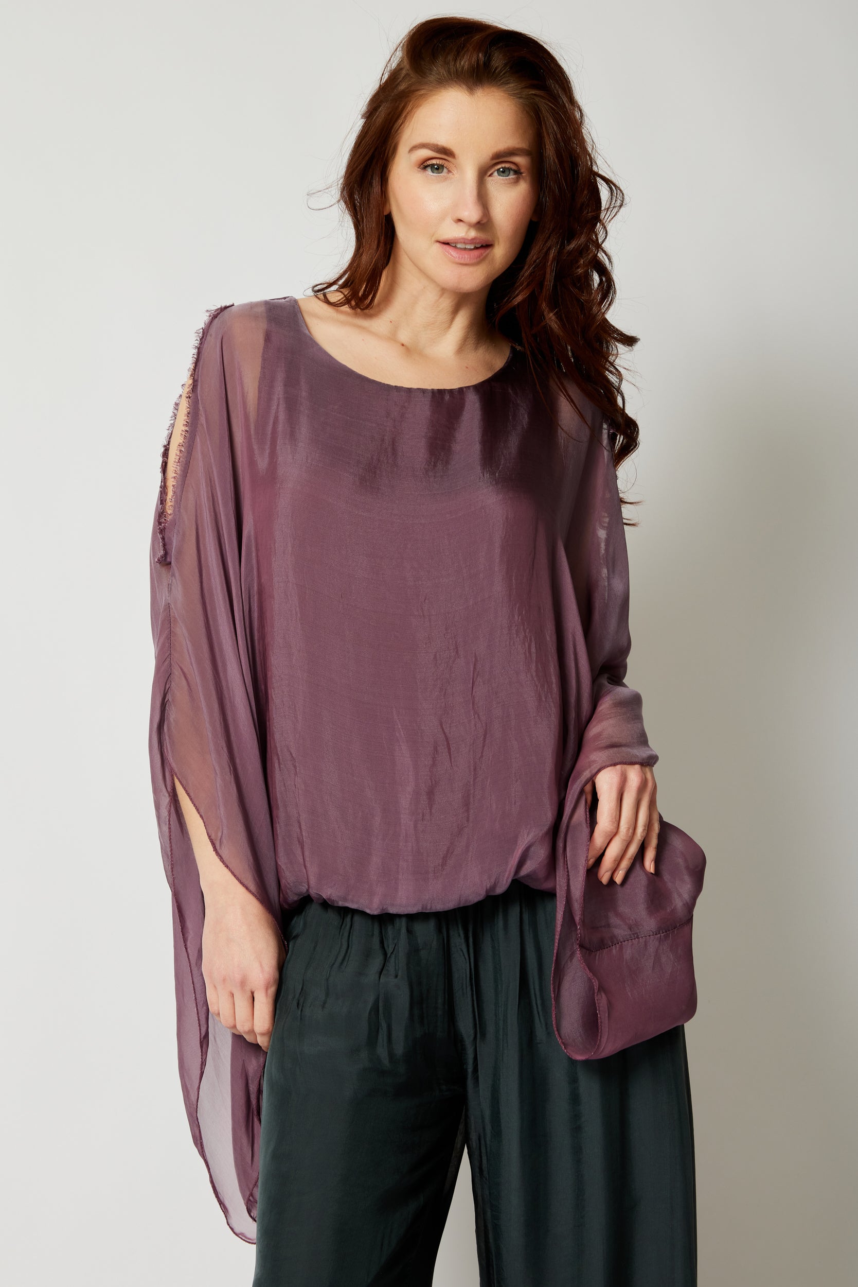 Italian Silk Cold Shoulder Top - Jacqueline B Clothing