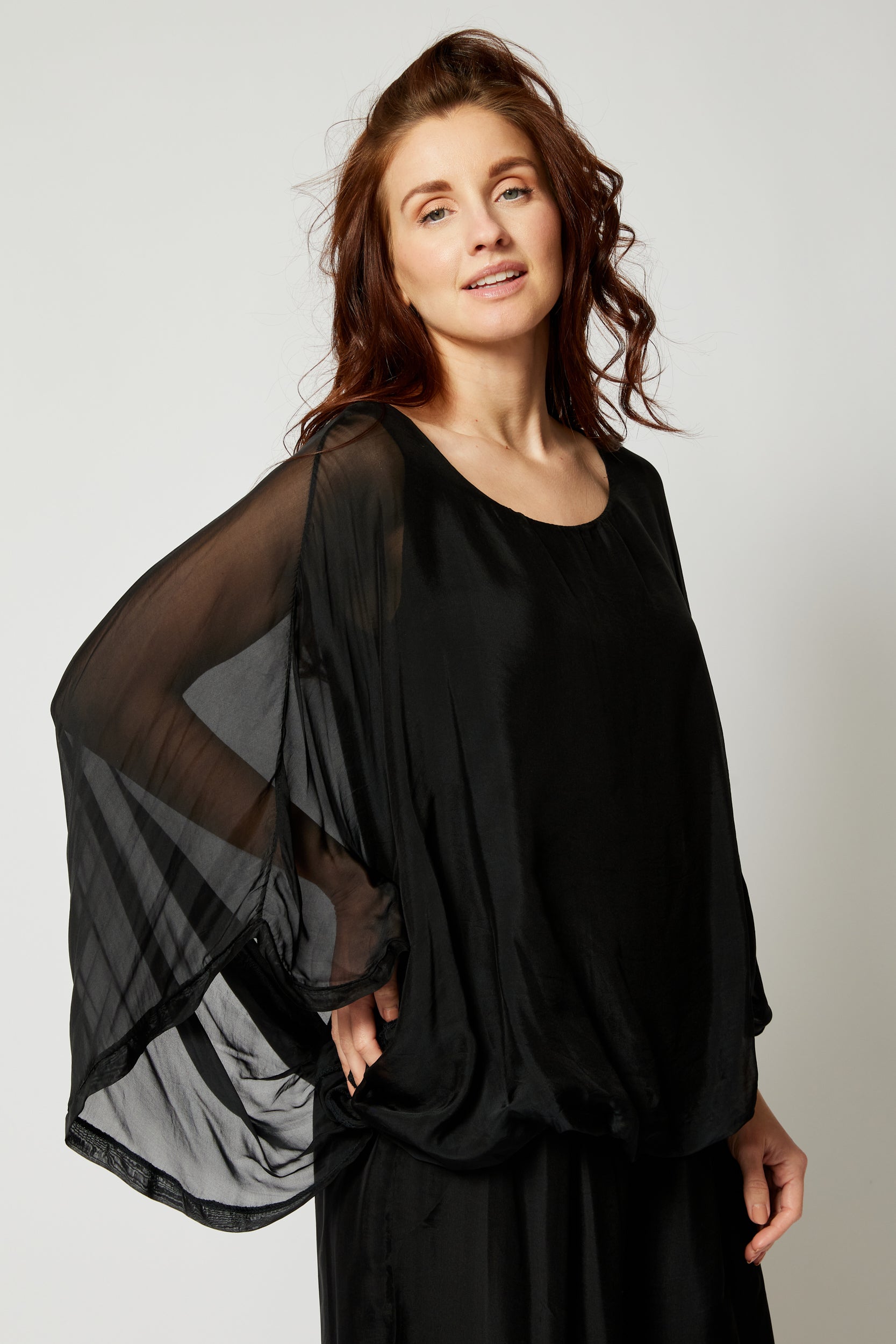 Italian Silk Top w/ Drape Under Arm - Jacqueline B Clothing