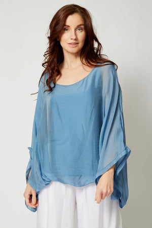 Italian Silk Top w/ Drape Under Arm - Jacqueline B Clothing