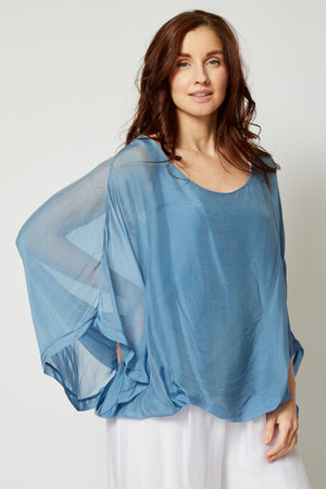 Italian Silk Top w/ Drape Under Arm - Jacqueline B Clothing