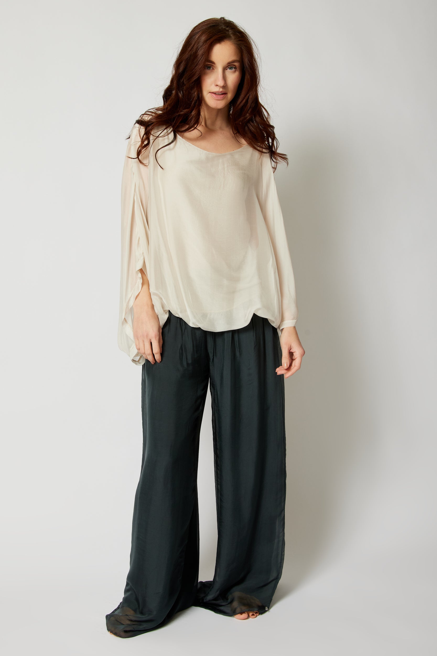 Italian Silk Top w/ Drape Under Arm - Jacqueline B Clothing