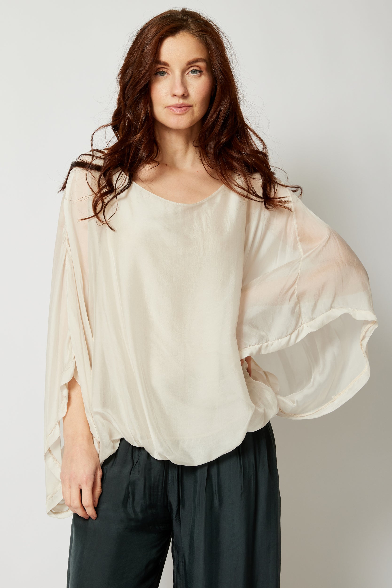 Italian Silk Top w/ Drape Under Arm - Jacqueline B Clothing