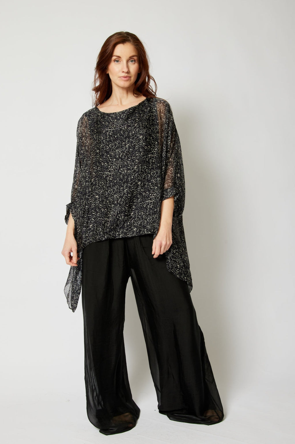 Italian Silk Mini Swirl Pattern Flowing Top - Jacqueline B Clothing