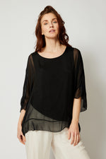 Italian Silk Ruffle Trim Tee - Jacqueline B Clothing