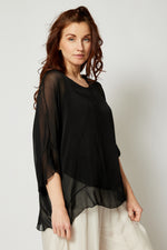 Italian Silk Ruffle Trim Tee - Jacqueline B Clothing