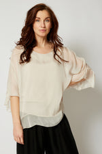 Italian Silk Ruffle Trim Tee - Jacqueline B Clothing