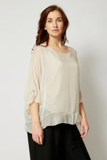 Italian Silk Ruffle Trim Tee - Jacqueline B Clothing