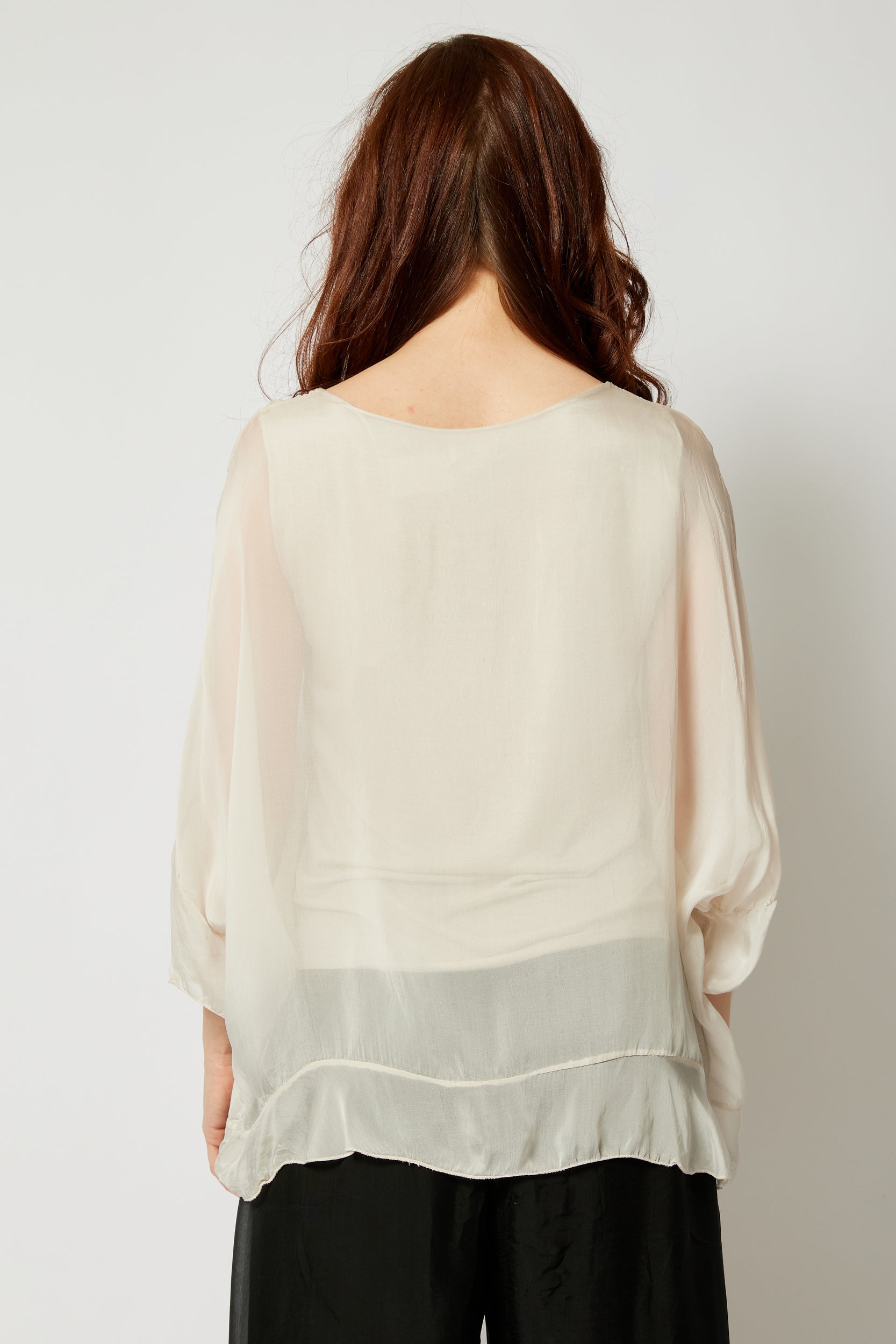 Italian Silk Ruffle Trim Tee - Jacqueline B Clothing