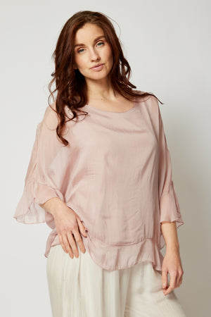 Italian Silk Ruffle Trim Tee - Jacqueline B Clothing