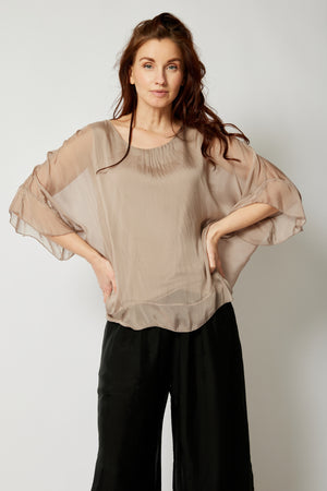 Italian Silk Ruffle Trim Tee - Jacqueline B Clothing