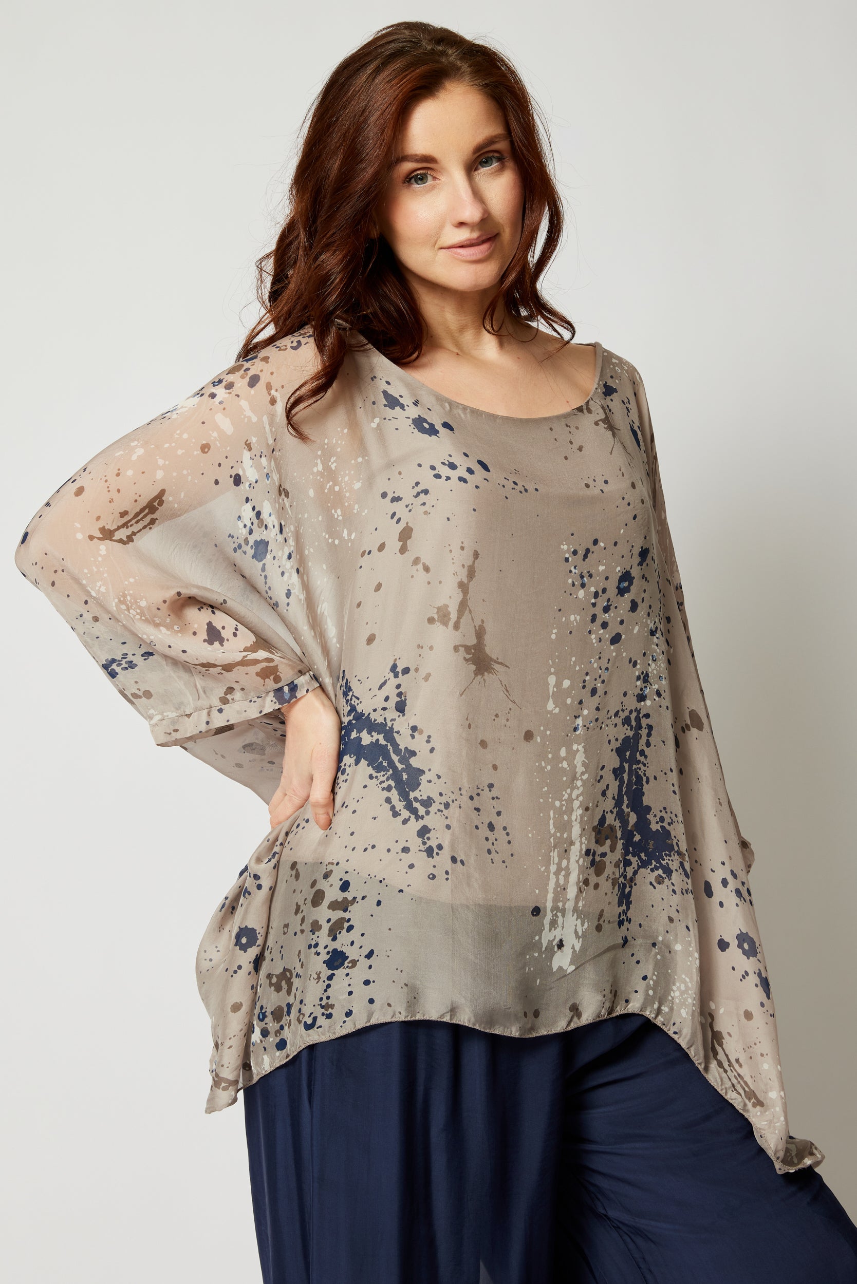 Italian Silk Flowing Splatter Top - Jacqueline B Clothing