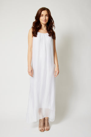 white silk tank dress Silk Tank Maxi Dress in White