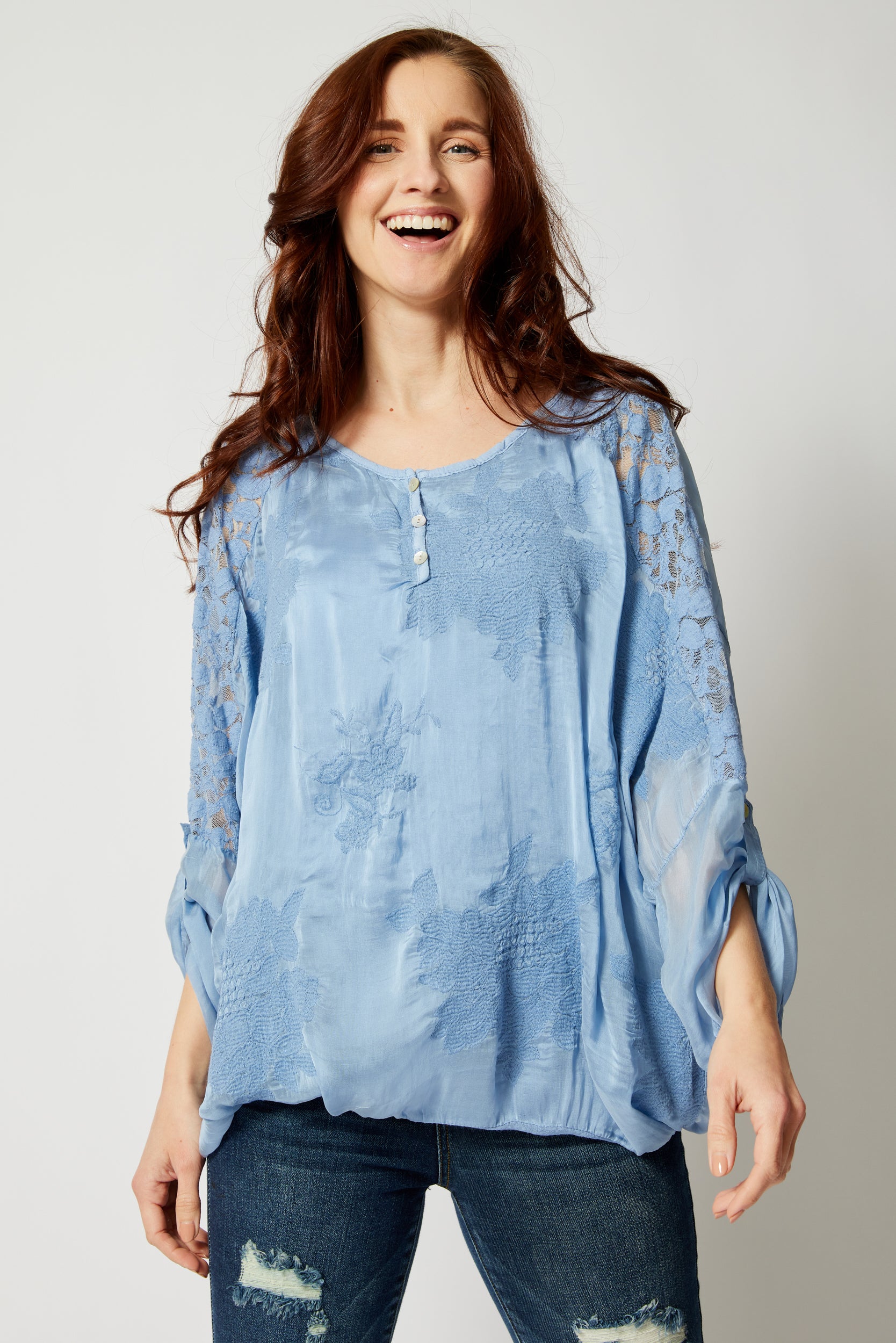 Italian Silk Tone On Tone Lace Top - Jacqueline B Clothing