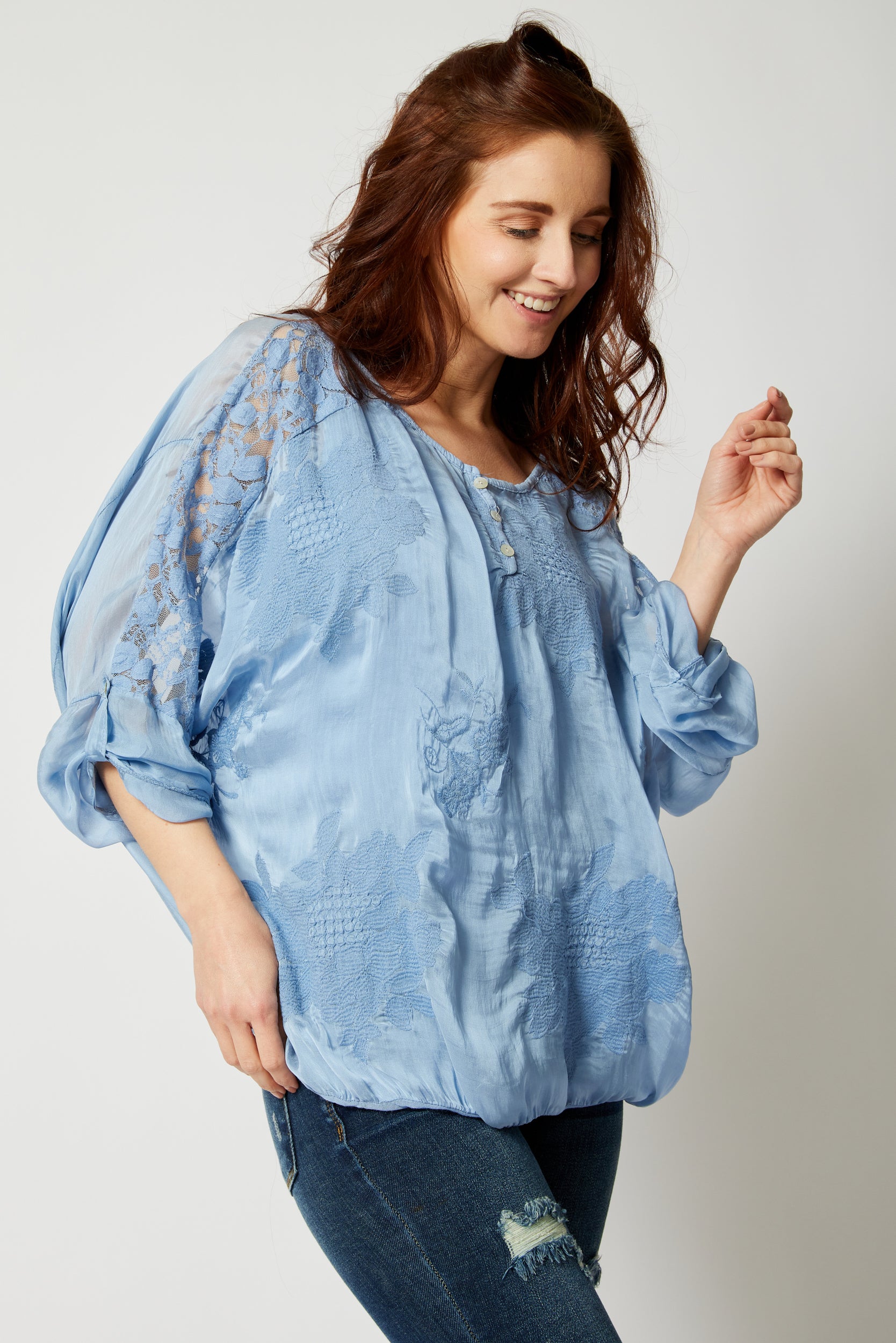 Italian Silk Tone On Tone Lace Top - Jacqueline B Clothing