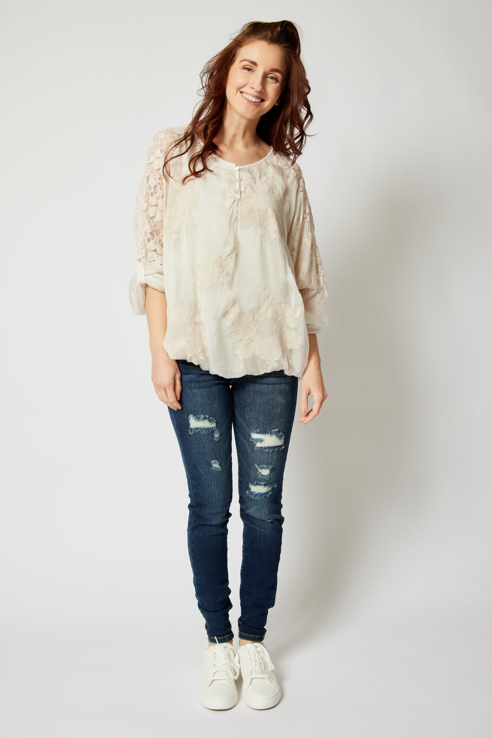 Italian Silk Tone On Tone Lace Top - Jacqueline B Clothing