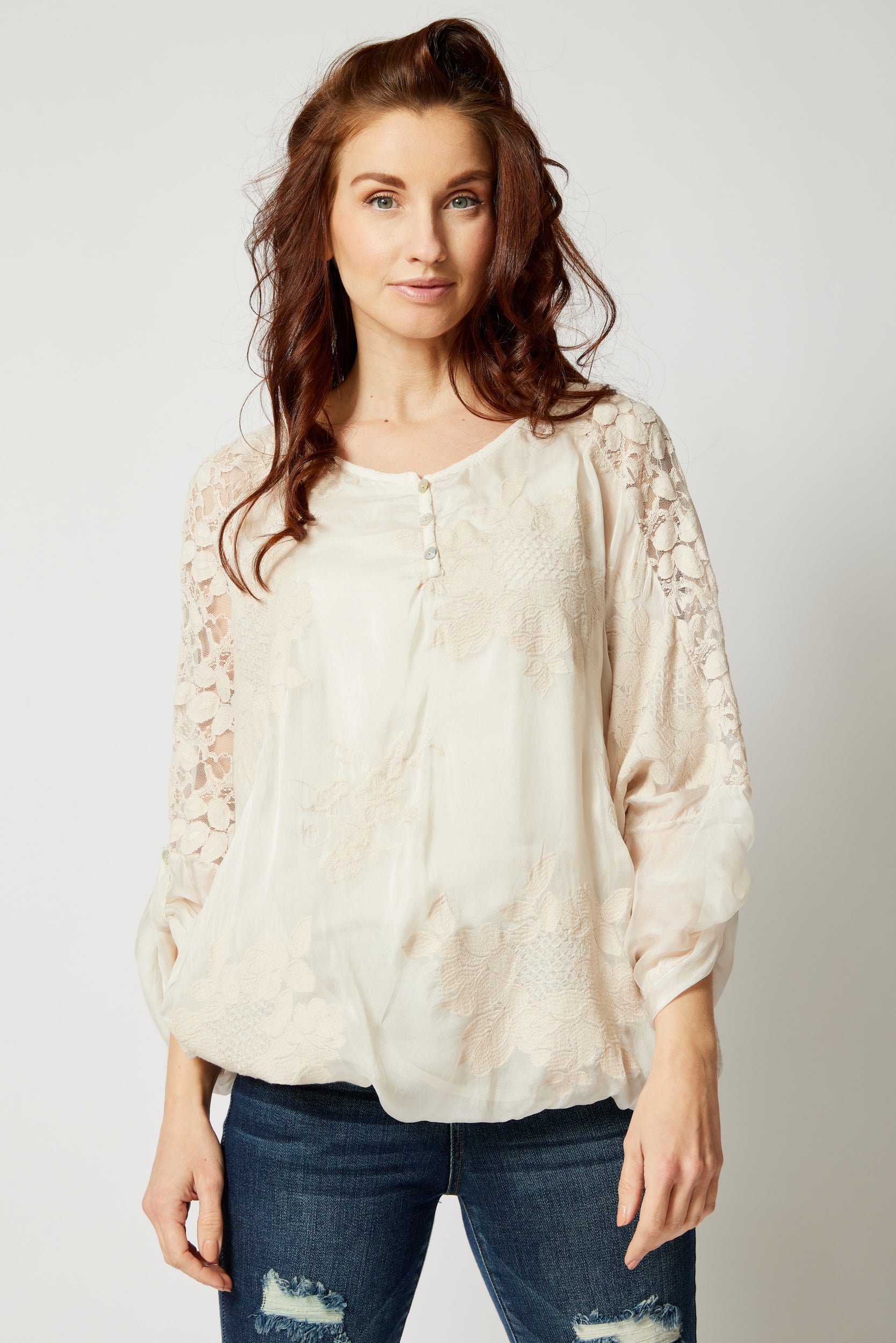 Italian Silk Tone On Tone Lace Top - Jacqueline B Clothing