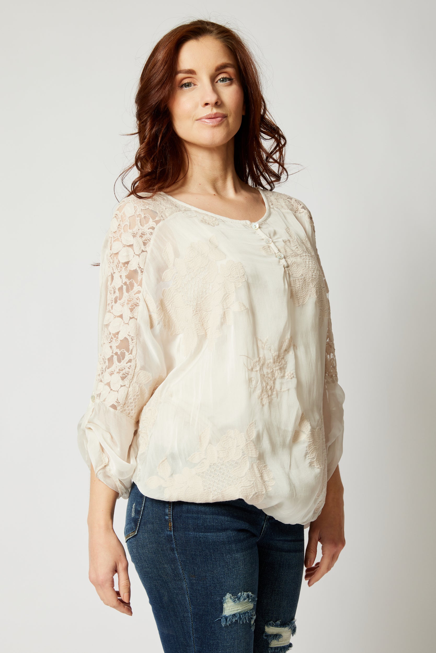 Italian Silk Tone On Tone Lace Top - Jacqueline B Clothing