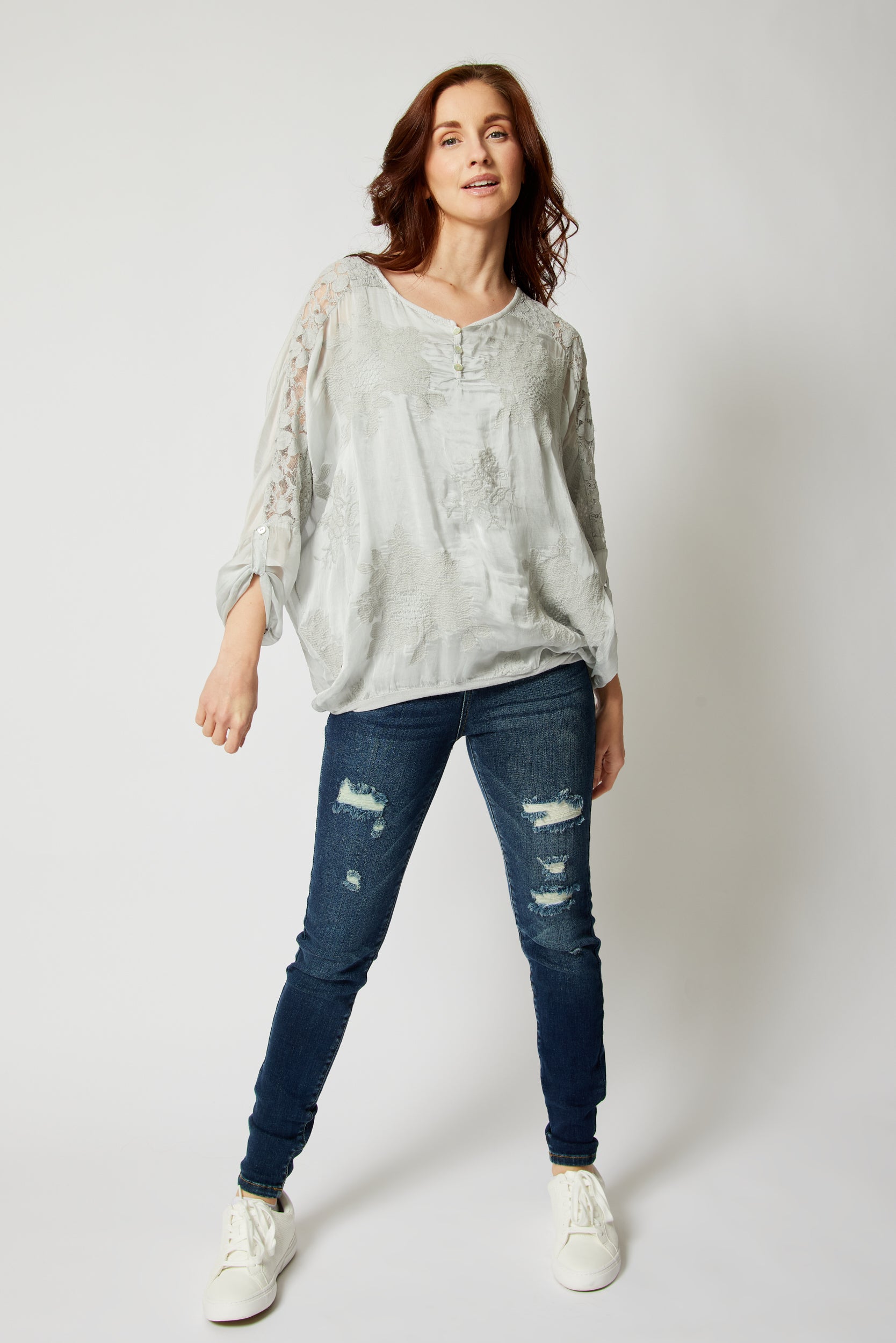 Italian Silk Tone On Tone Lace Top - Jacqueline B Clothing
