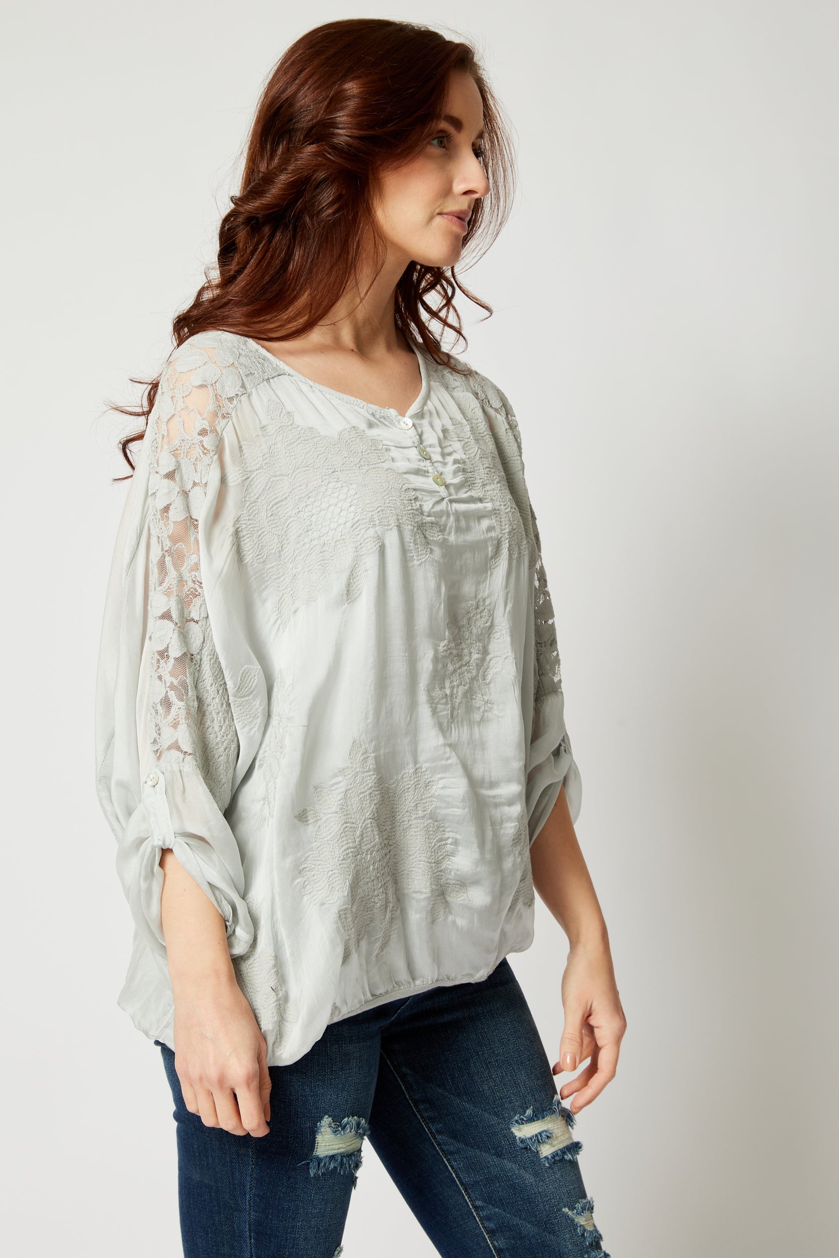 Italian Silk Tone On Tone Lace Top - Jacqueline B Clothing